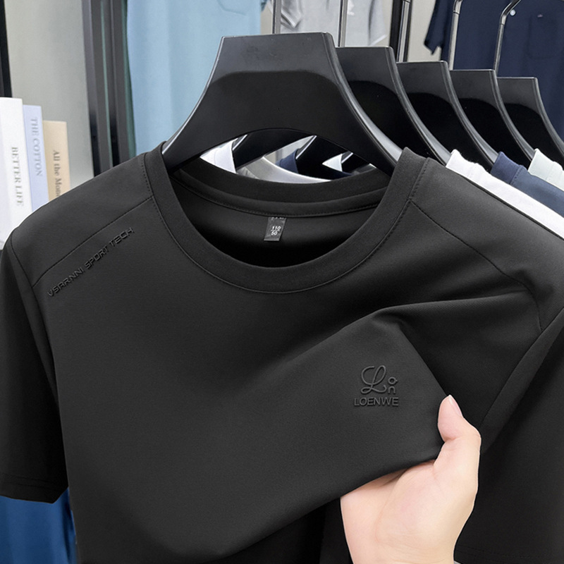 Cool Polo Breathable Fabric Crew Neck Short Designer Hoodie Sleeve T-shirt Men Summer Loose Casual Designer T-shirt Ice Silk Half Sleeve Tee Men'