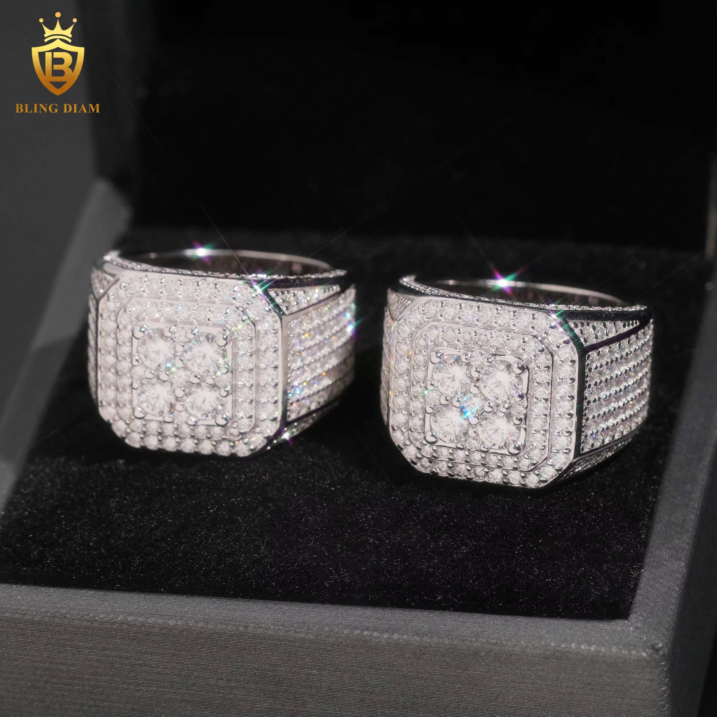 Fashion 925 Silver Moissanite Rings for Men Iced Out Moissanite Hip Hop Jewelry High Quality Diamond Pass Diamond Test with GRA