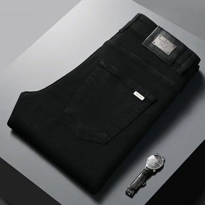 Pure Black Men's High-end Jeans Spring And Summer Slim Fit Style 2026 New Model Slim Fit Luxury Loose Straight Tube Elastic Casual Men's Des