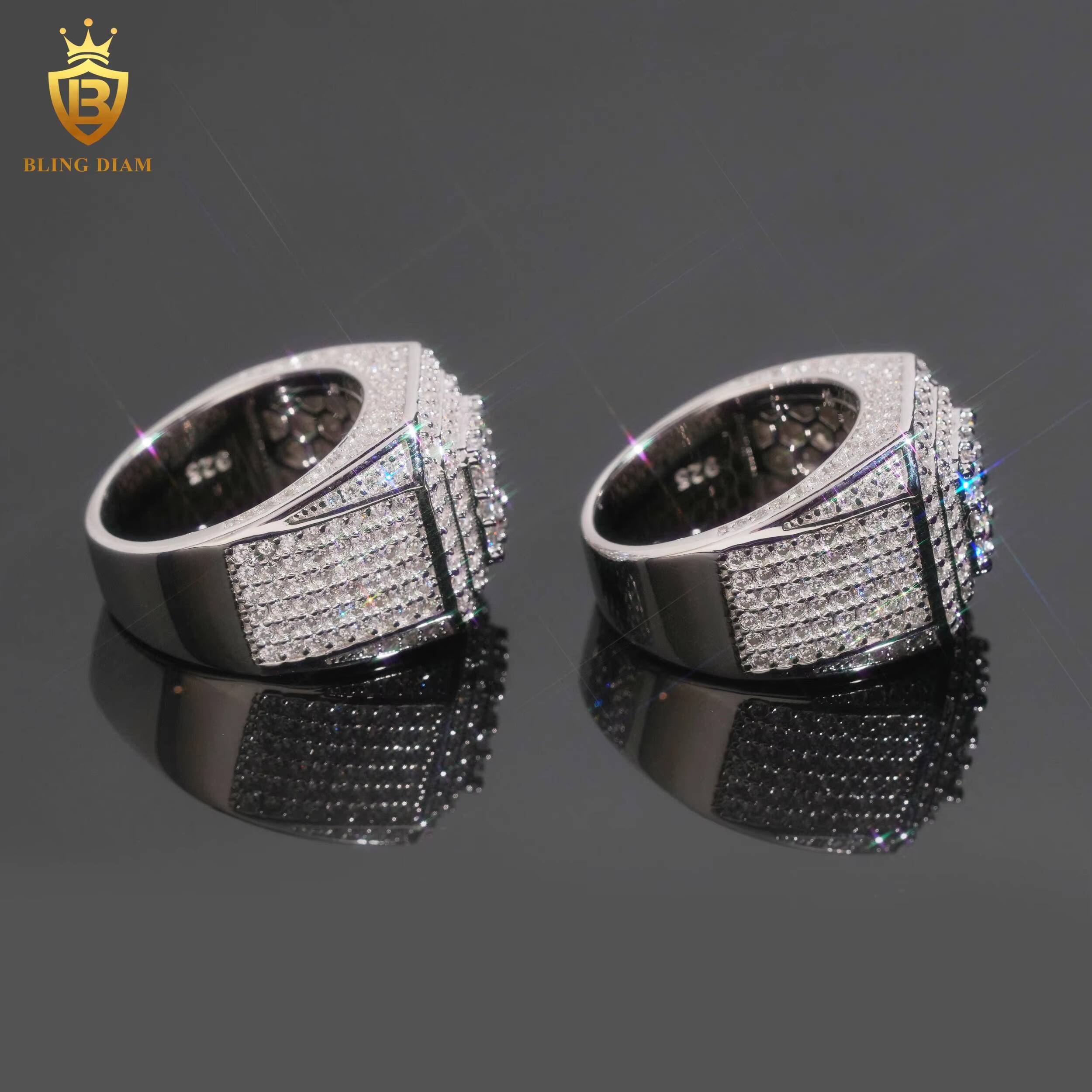Fashion 925 Silver Moissanite Rings for Men Iced Out Moissanite Hip Hop Jewelry High Quality Diamond Pass Diamond Test with GRA