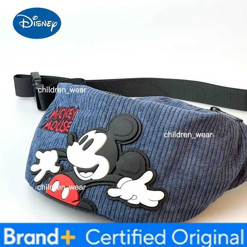 Disney 2026 New Mickey Mouse Corduroy Fanny Pack for Kids Cute Cartoon Waist Bag Adjustable Belt Crossbody Bag for Travel H260421