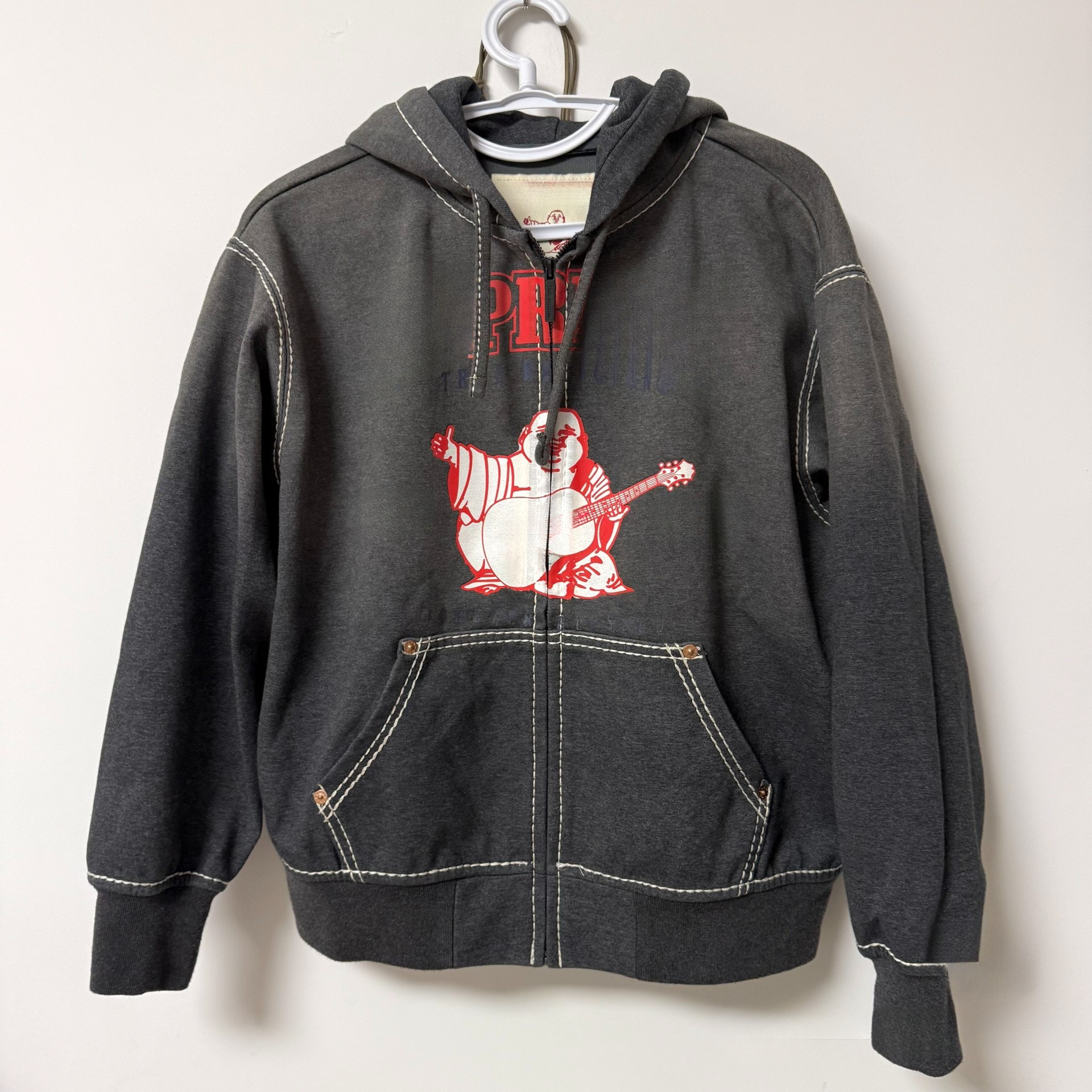 High quality Trues Relgions Letter Print Impeccable details Zipper Hoodie Men Cool Streetwear Hooded Cardigan Zip Up Jacket Casual Trendy Top Comfortable Hip Hop 4f