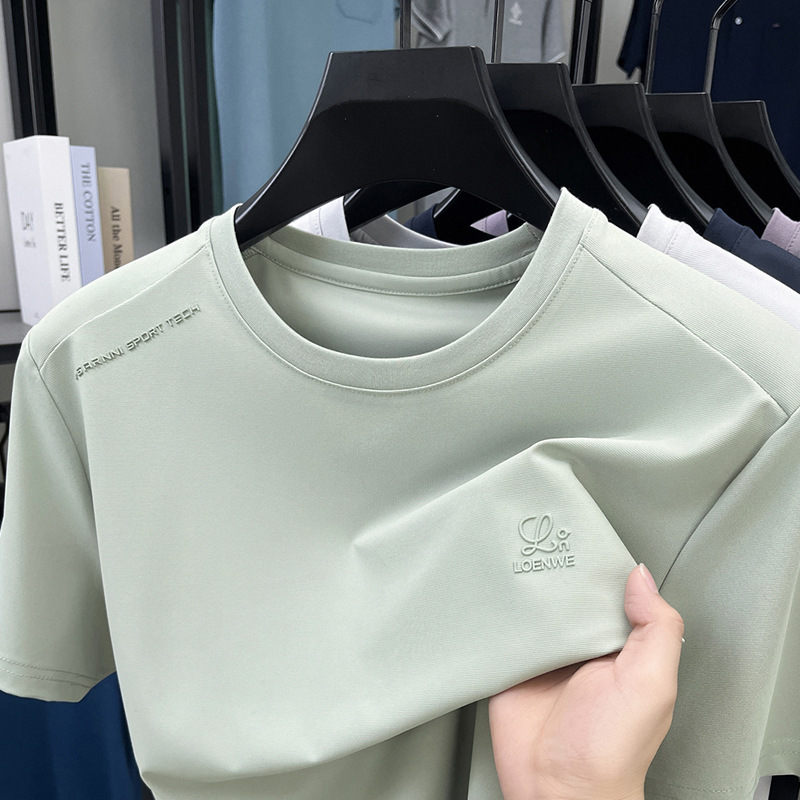 Cool Polo Breathable Fabric Crew Neck Short Designer Hoodie Sleeve T-shirt Men Summer Loose Casual Designer T-shirt Ice Silk Half Sleeve Tee Men'