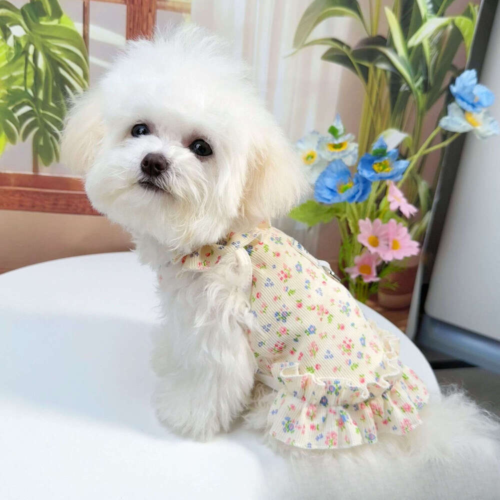 Famous brand Dog Cat Clothes Pet Clothing Spring Summer Floral Fresh Cute Princess Dress Bichon Thin Breathable pupakaIK