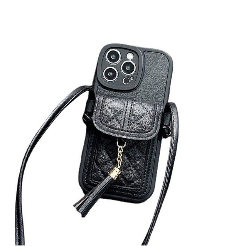 Premium Black Chanel Style Card Holder Compatible with iPhone 17 Pro Max Apple 13 Phone Case 11 Crossbody 12 Silicone 14