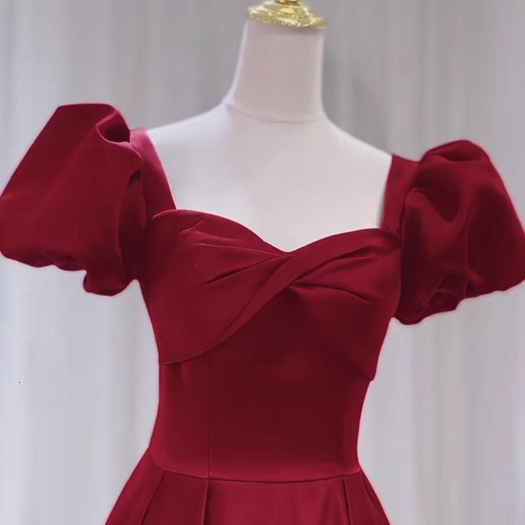 Brides Toast Dress Spring Satin Red French Style Engagement Long Wedding Reception Elegant Evening Gown for Women 240314