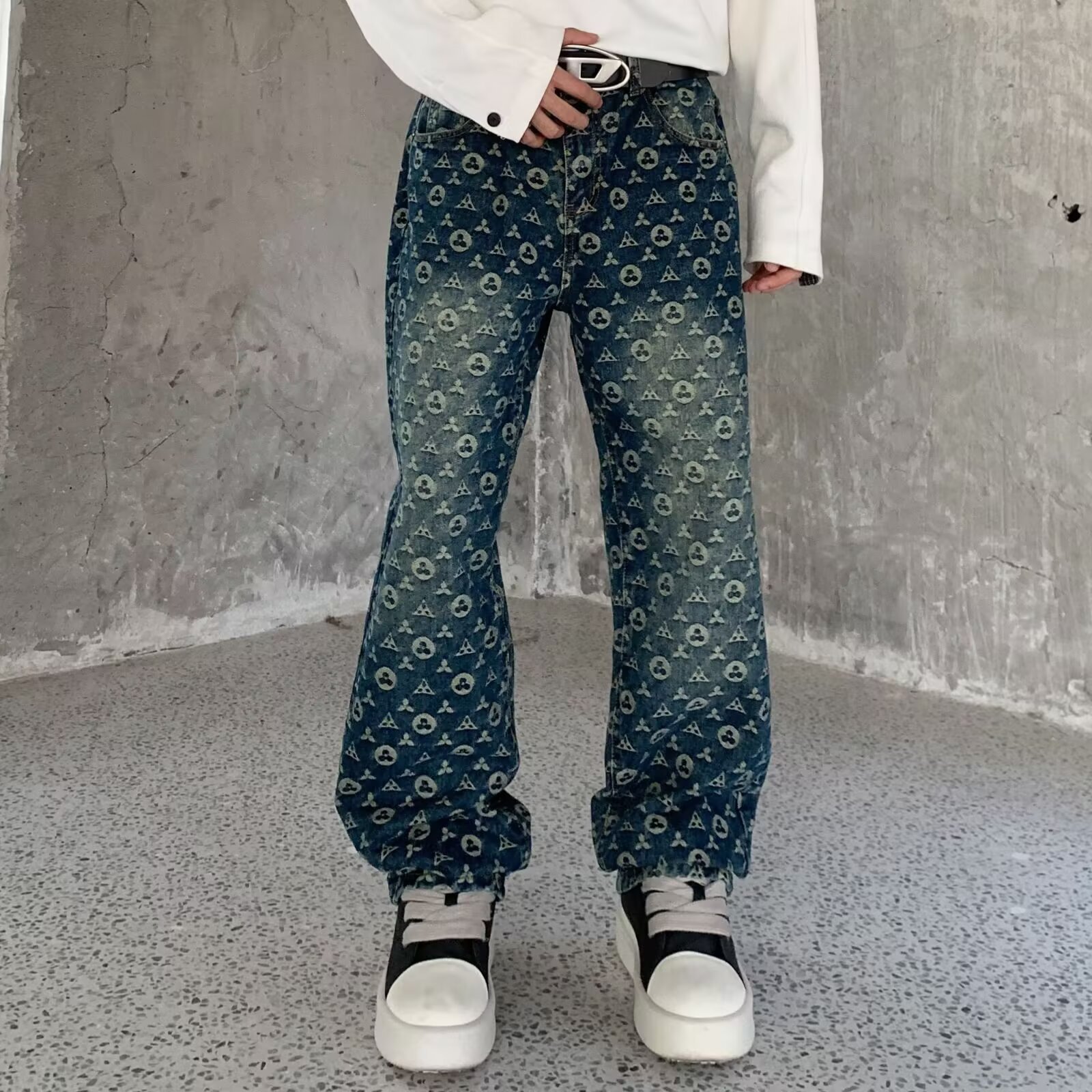 Designer Pants - Luxurious Fashionable High-end Jacquard Denim Pants - Suitable For Both Men And Women Spring And Summer Style Loose Straight Casual W - view 4