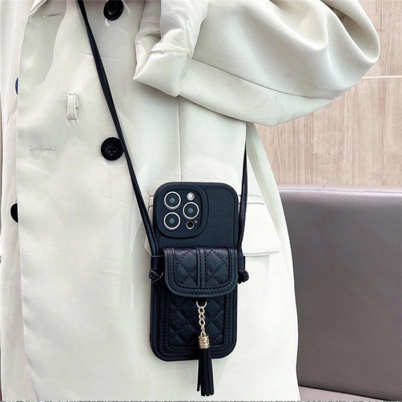 Premium Black Chanel Style Card Holder Compatible with iPhone 17 Pro Max Apple 13 Phone Case 11 Crossbody 12 Silicone 14