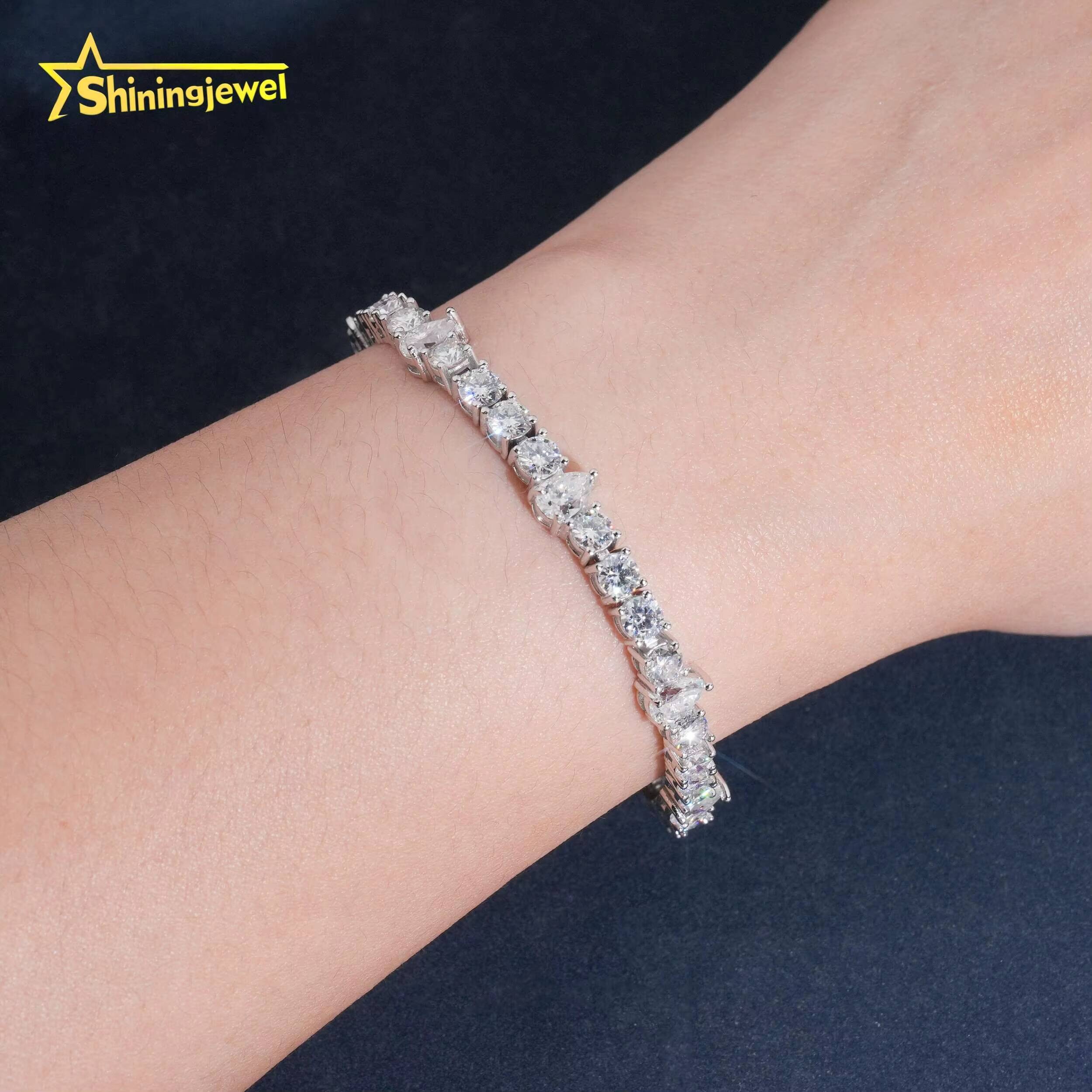 Sterling 925 Silver 4MM Round Diamond Necklace VVS D Moissanite Iced Out Hip Hop Moissanite Jewelry Pear Cut Tennis Bracelet