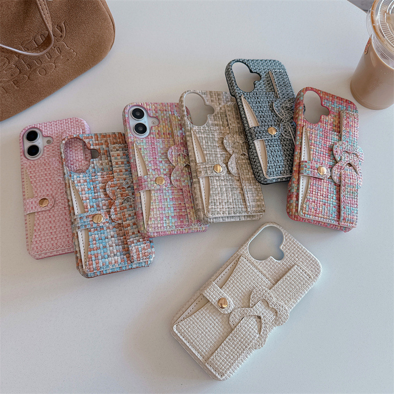 Woven pattern heart-shaped card holder case suitable for iPhone 14/13, 111, Apple 17/16/15 PRO MAX, 12