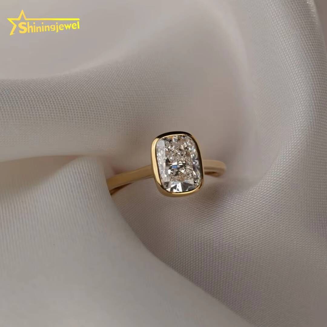 IGI Certified CVD HPHT Lab Grown Long-cushion Cut Diamond Engagement Ring for Women 14K 18K Solid Gold Bezel Set Elegant Style
