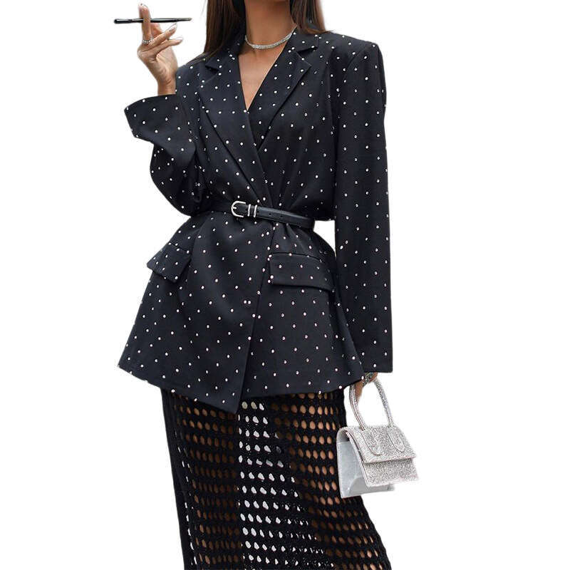 2026 Spring New Women Polka Dot Blazer Lapel Long Sleeve Fashion Elegant Business Casual Suit Jacket MAKOUFEI