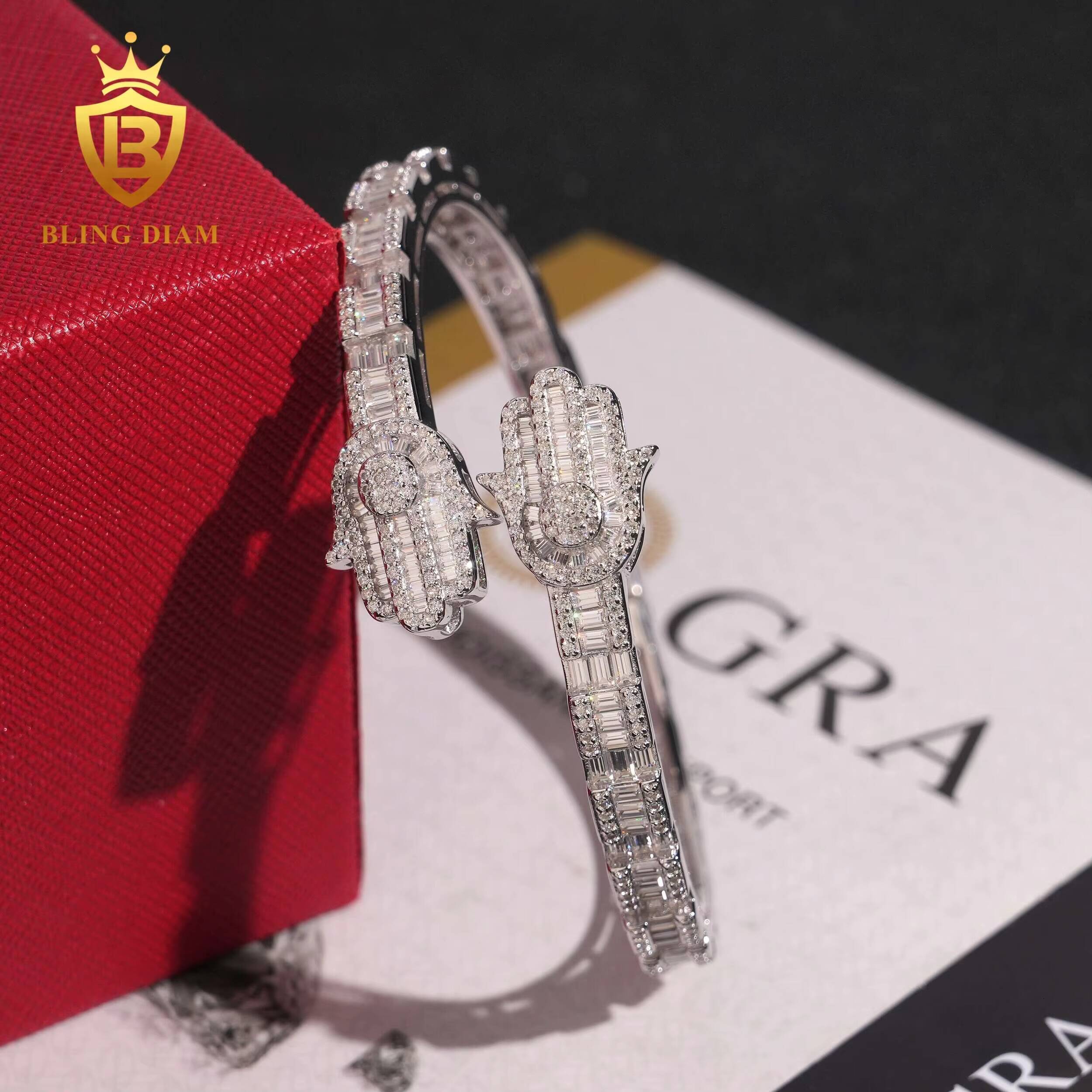 Hot Saling Fine Jewelry Bangles 925 Sterling Silver Iced Out VVS1 Moissanite Hip Hop Style Bracelet Pass Diamond Tester with GRA