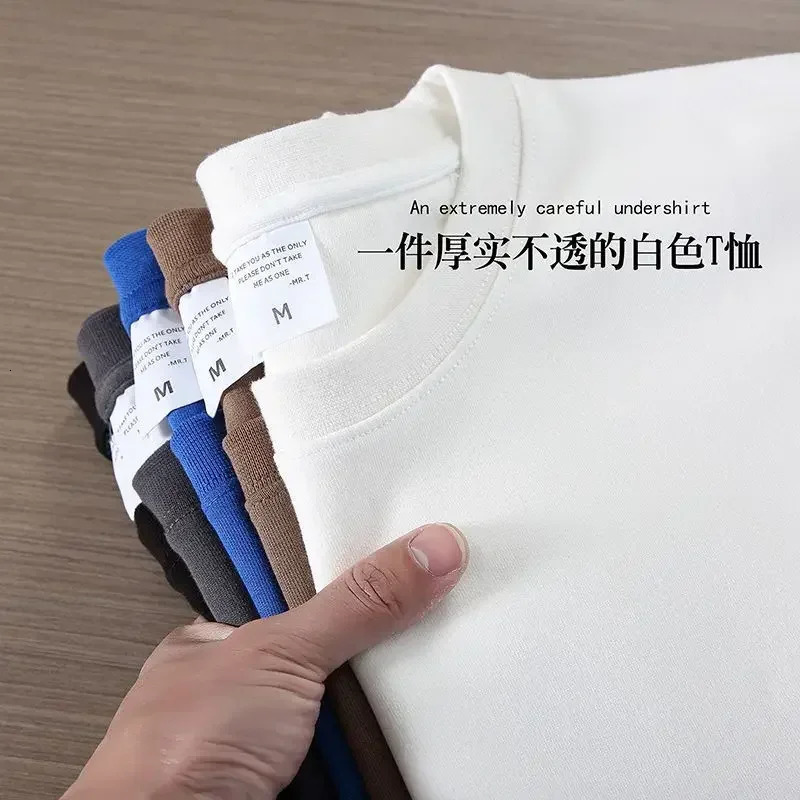 Black White GSM 500g Heavy-duty Pure Cotton T-shirt Thickened Threaded Round Neck Short Sleeves Three Needle Half Sleeve Tees 260420