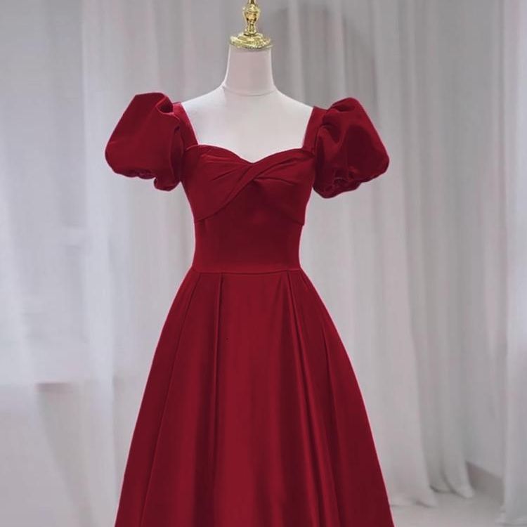 Brides Toast Dress Spring Satin Red French Style Engagement Long Wedding Reception Elegant Evening Gown for Women 240314