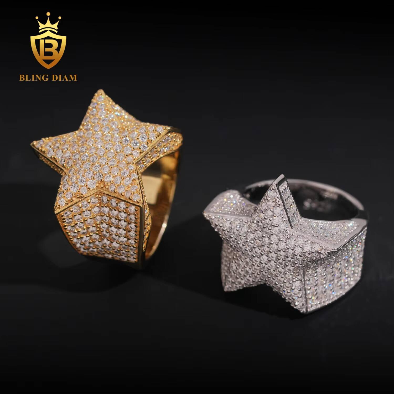 Hip Hop Style Fine Jewelry Iced Out 925 Sterling Silver VVS Moissanite Diamond Star Ring With GRA Certificate Men Women