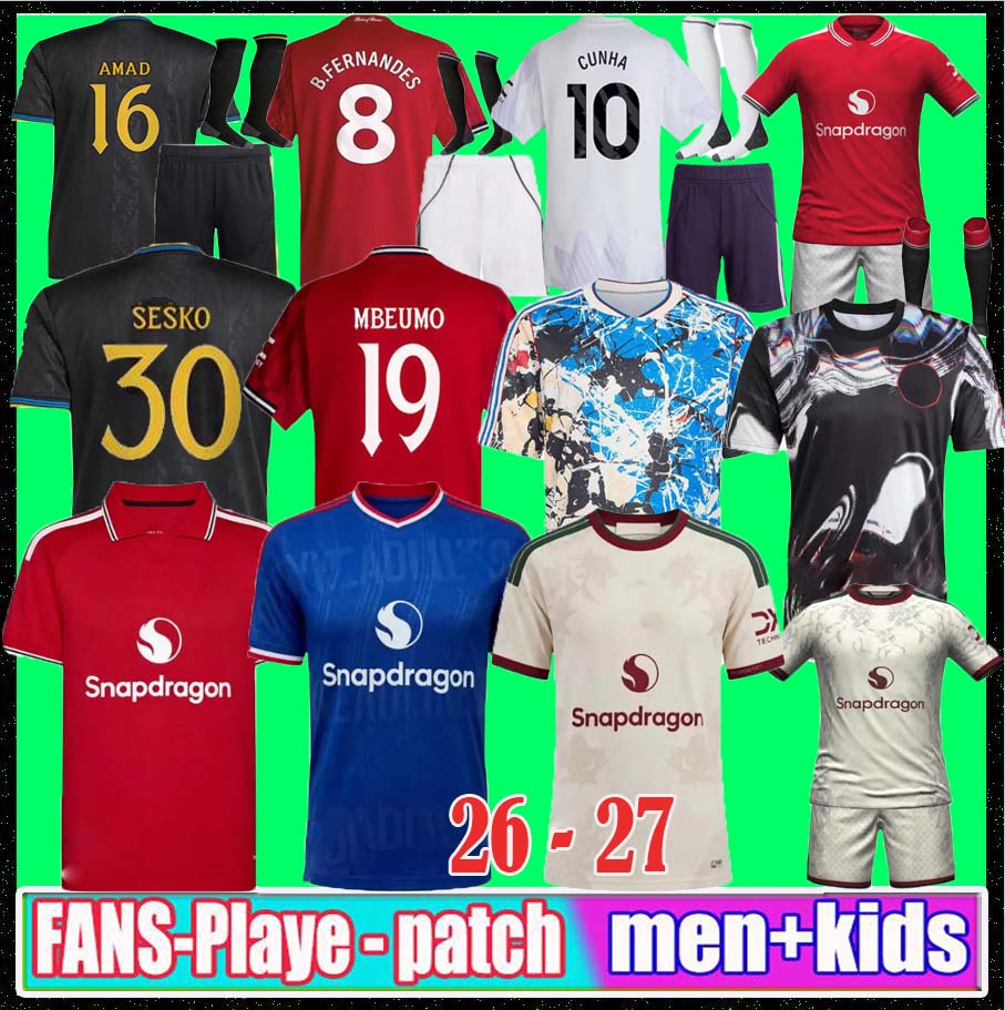 ManUnited soccer jersey 25 26 27 Manchester football kit shirt UTDs United stone roses Special Red ZIRKZEE MBEUMO SESKO B. FERNANDES CUNHA CANTONA men kids uniforms