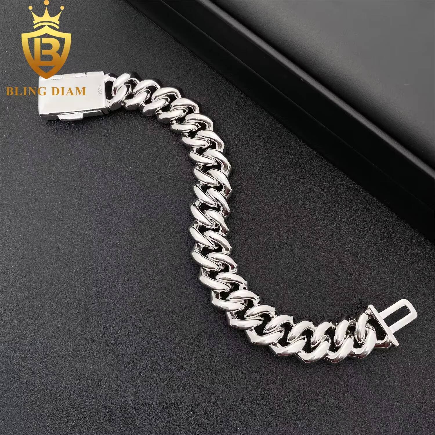 Stylish 925 Silver Moissanite Cuban Link Bracelet with 15MM Diamonds for Wholesale Factory Bracelet Men
