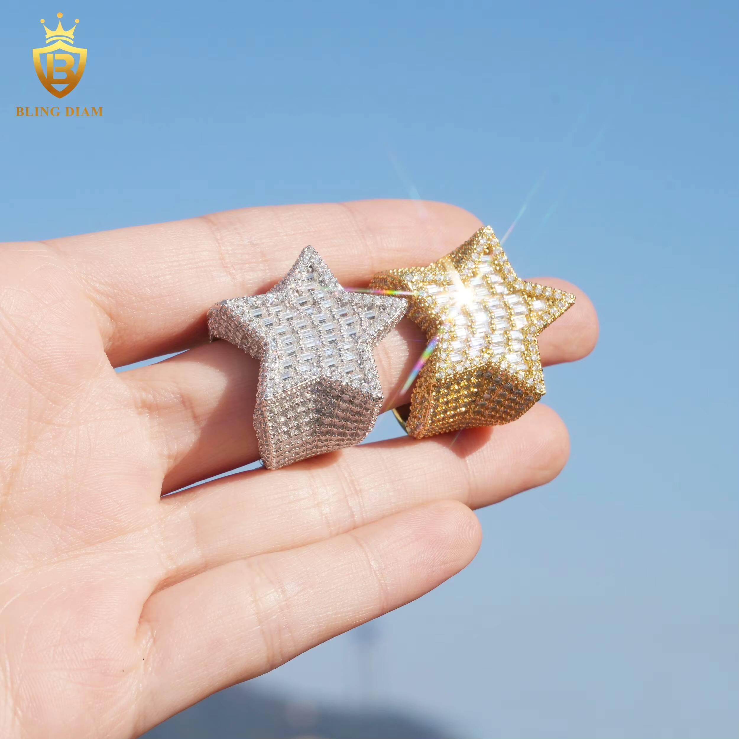 Hip Hop Instock Moissanite Iced Out Ring 925 Sterling Silver Moissanite Ring Diamond Star Ring Pass Diamond Tester Men