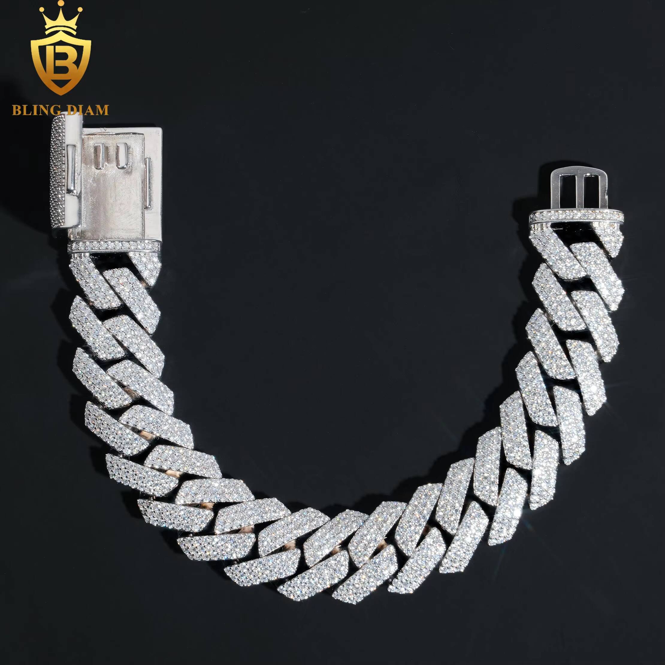 18mm Hip Hop Jewelry Miami Cuban Link Chain 3Rows 925 Sterling Silver Vvs1 Moissanite Iced Out Bracelet