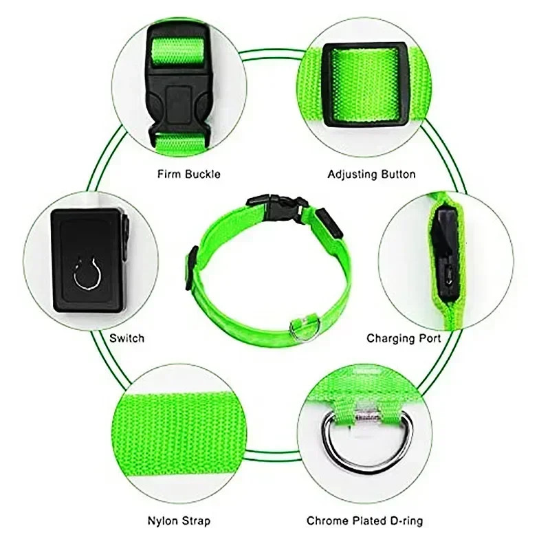 LED Glowing Dog Collar Adjustable Flashing Rechargea Luminous Night AntiLost Light HarnessFor Small Pet Products 260421