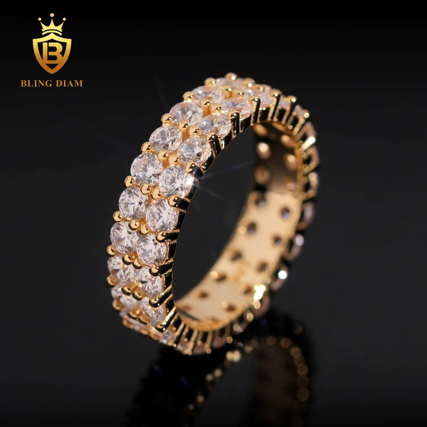 New Fashion S925 Sterling Silver Two Rows Gold Luxury Diamond Ring Set with VVS Moissanite Men Ring