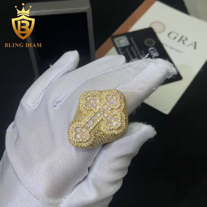 Fashion Cross S925 Moissanite Rings for Men Iced Out Moissanite Hip Hop Jewelry High Quality Diamond Pass Diamond Test with GRA