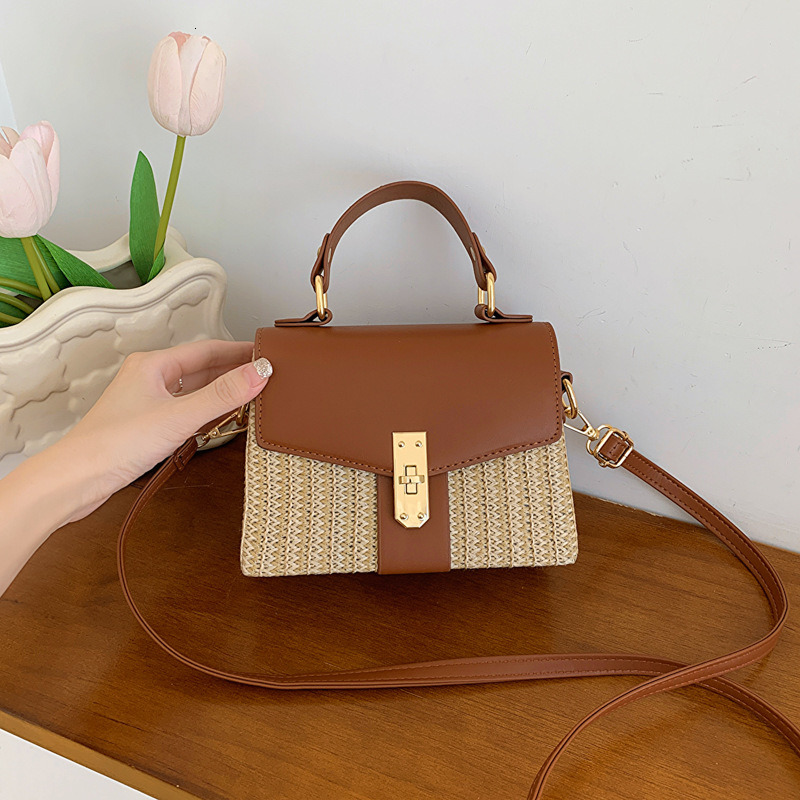 Women's 2025 New Handmade Rattan Woven Summer Fashion Versatile Straw Handbag Small Square Bag ddmynov