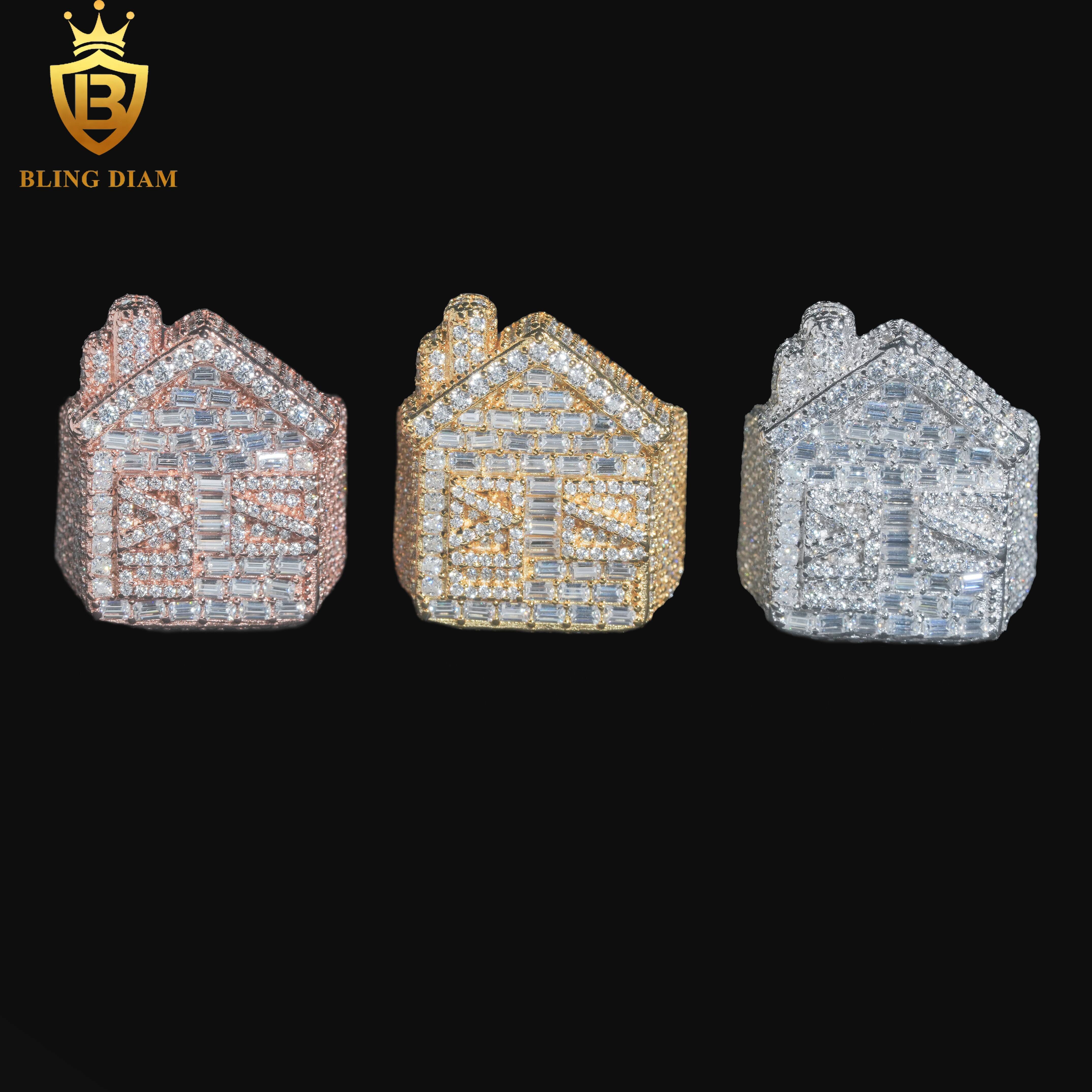 Hip Hop Style Jewelry Men Ring Fully VVS Moissanite GRA Certificate Iced Out 925 Silver House Rings