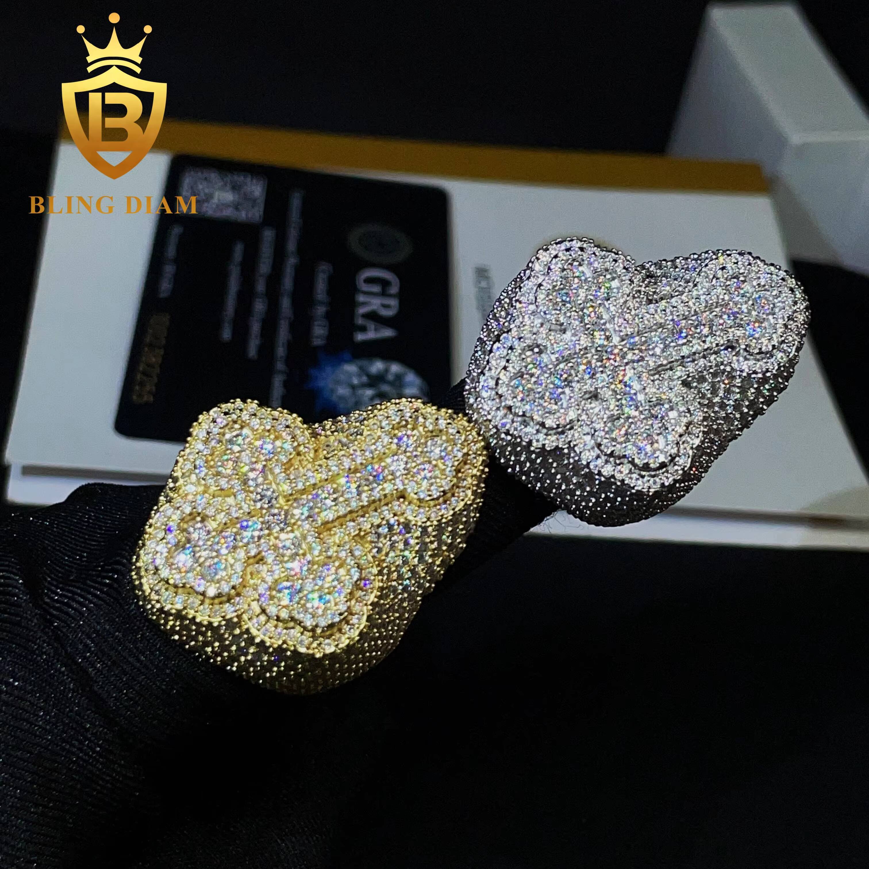 Fine Jewelry 925 Sterling Silver Gold Plated Iced Out VVS Diamond Cross Moissanite Hip Hop Ring for Men