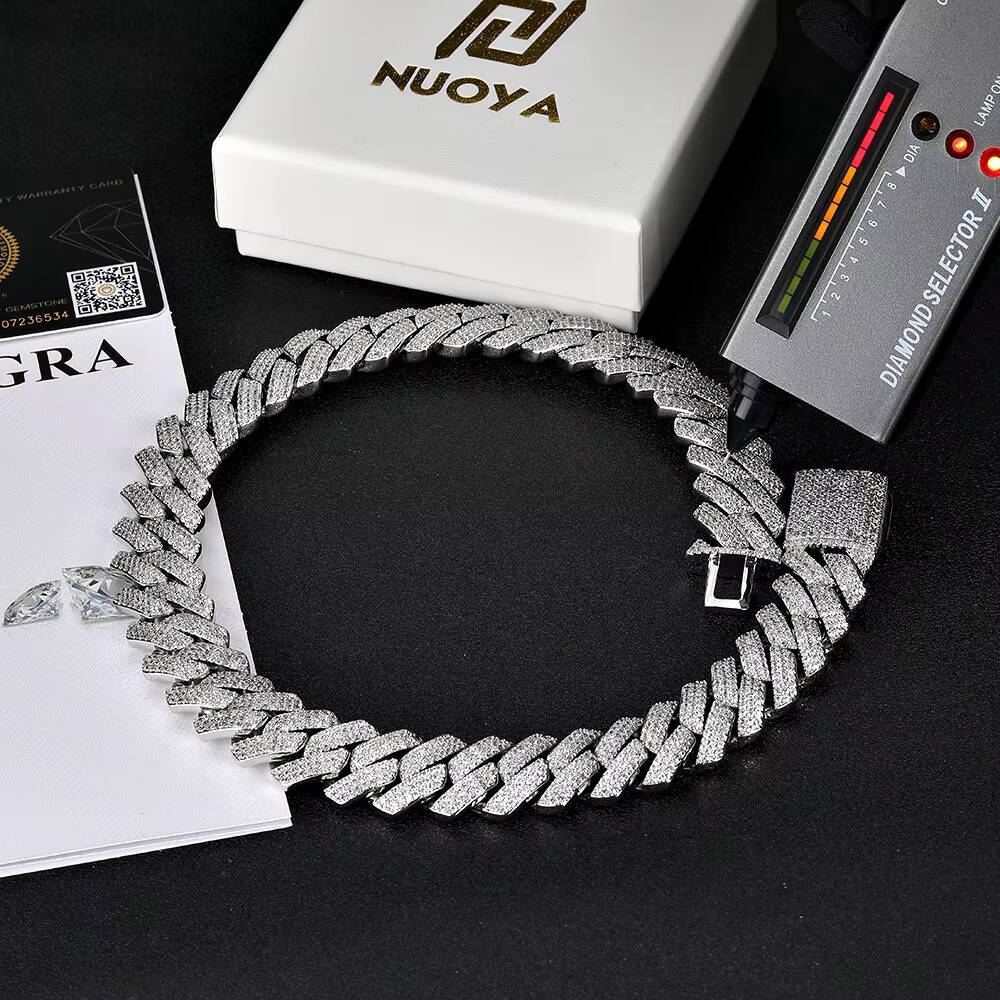 Pass Diamond Miami Hip Hop Jewelry VVS Stone Shiny 3ROW Men 925 Sterling Silver Necklace Moissanite Cuban Link Chain
