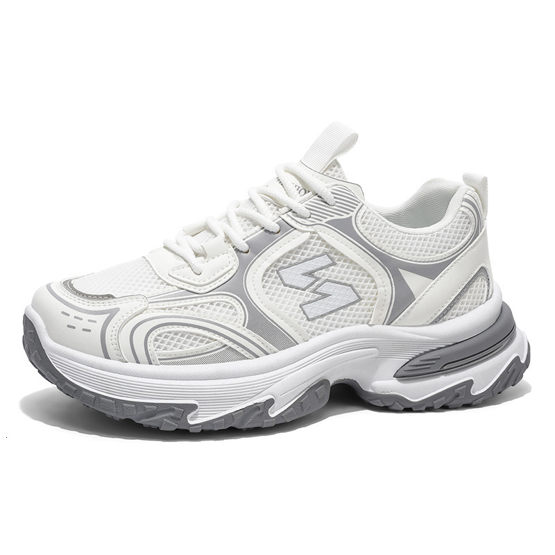 Women's White Chunky Sneakers Breathable Mesh Platform Dad Shoes Autumn New Mesh Men's Trendy Versatile Thick-Soled Height-Increasing Casual