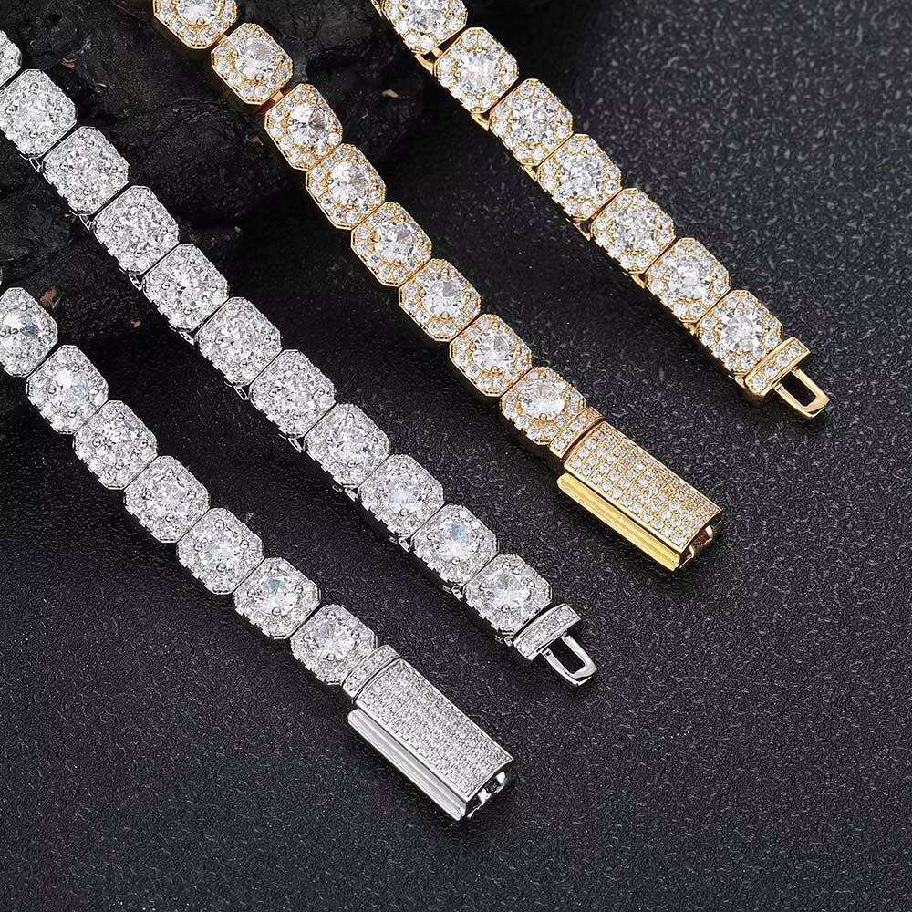 Nuoya Luxury VVS Moissanite Tennis Chain Custom 7mm 925 Sterling Silver Cluster Diamond Necklace Jewelry for Women