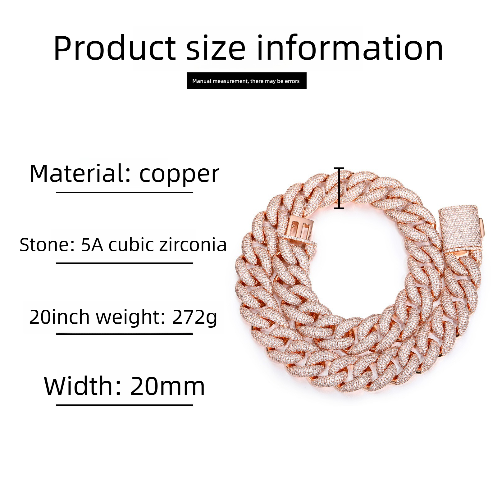 20mm Hip Hop Heavry Thick Cuban Chain Necklace Rose Gold Plated TopBling Full 5A Zircon Mens Jewelry
