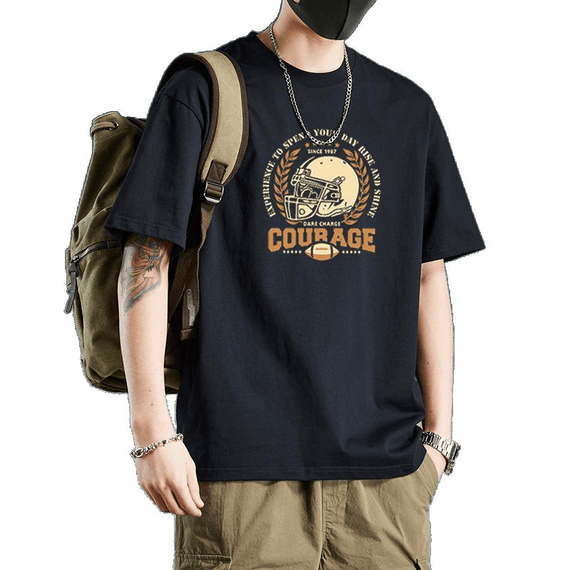 Mens T Shirt Luxury Designer Men's Pure Cotton Black T-shirt Courage Football Graphic Crew Neck Short Sleeve Slim Fit Trendy Casual Tee