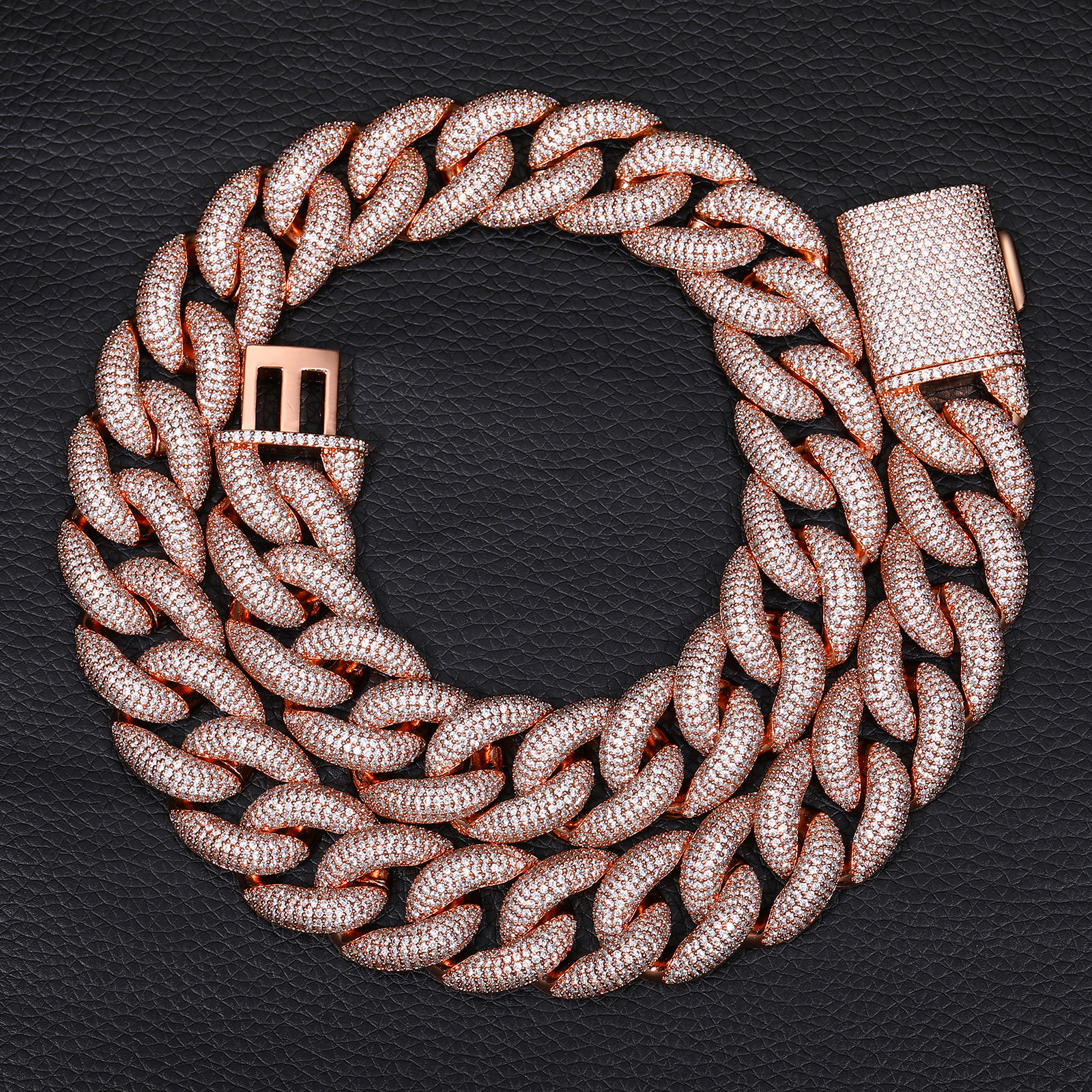 20mm Hip Hop Heavry Thick Cuban Chain Necklace Rose Gold Plated TopBling Full 5A Zircon Mens Jewelry