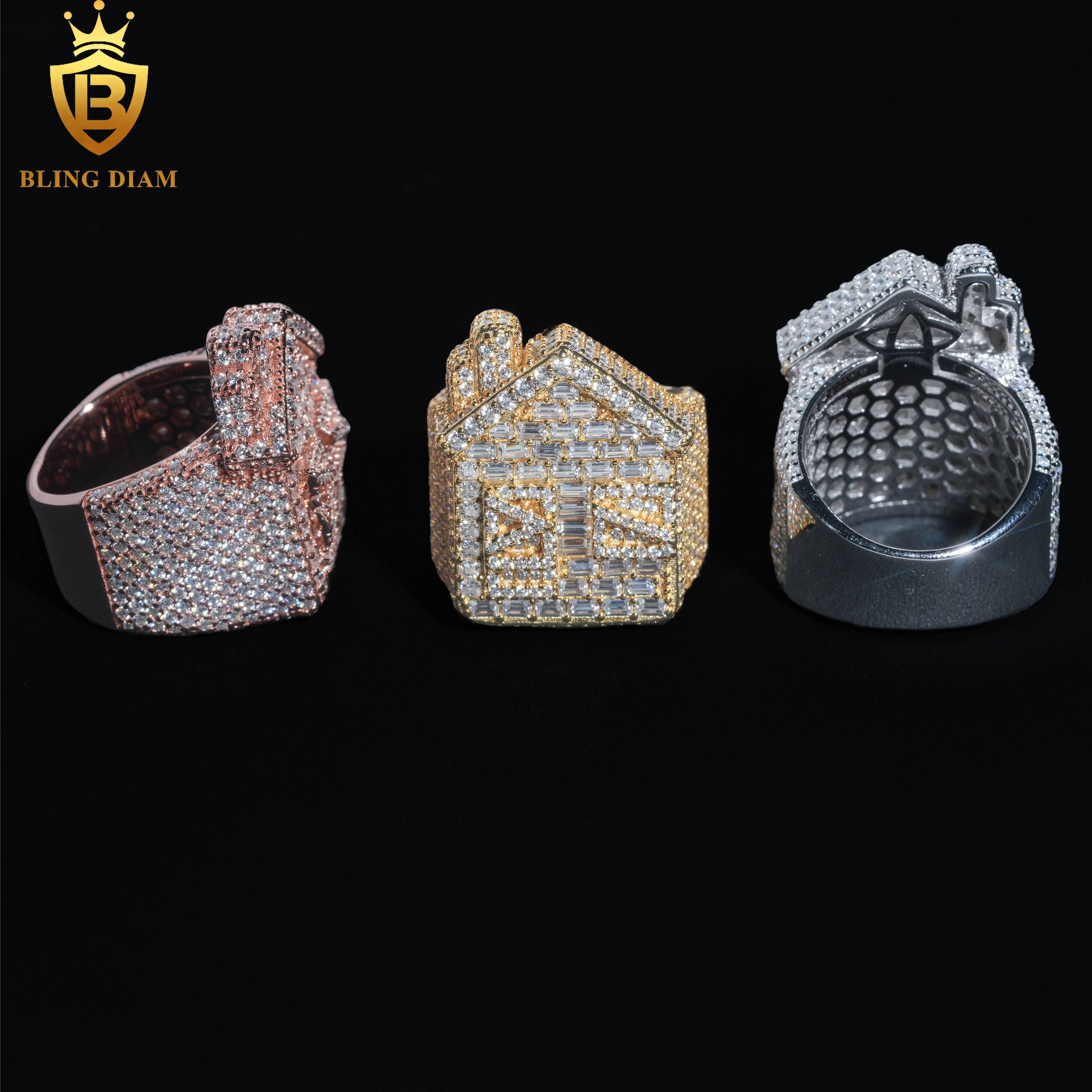 Hip Hop Style Jewelry Men Ring Fully VVS Moissanite GRA Certificate Iced Out 925 Silver House Rings