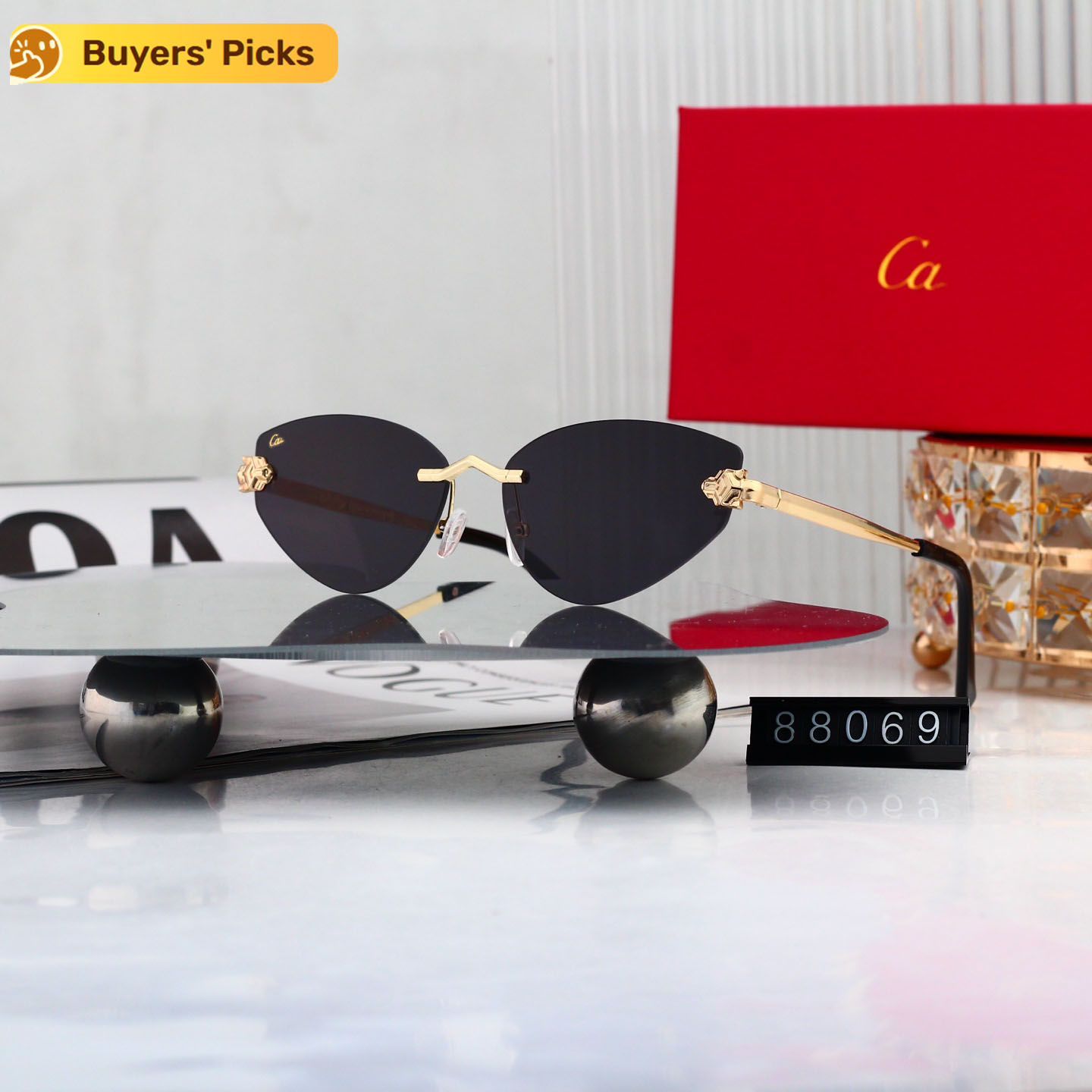 2026 Designer Sunglasses for Men and Women Classic Cat Eye Frame Composite Metal Rimless Optical Glasses with Original Box Ca88069