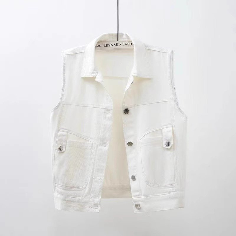 Colorful denim vest for women short style spring and autumn 2025 model lapel collar sleeveless jacket slimfit outerwear 251010 - view 9
