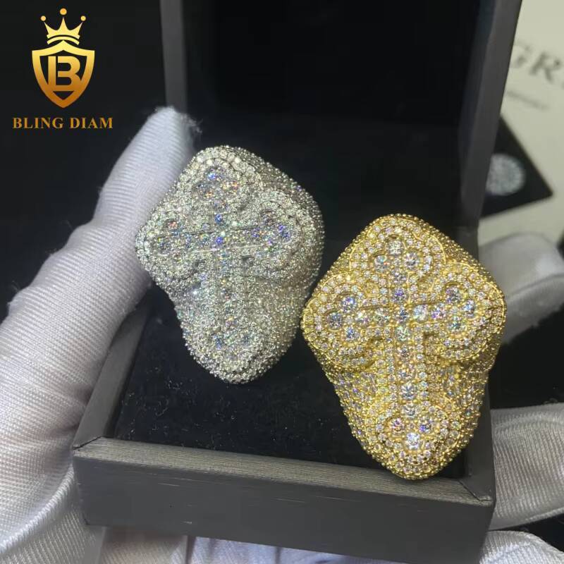 Fashion Cross S925 Moissanite Rings for Men Iced Out Moissanite Hip Hop Jewelry High Quality Diamond Pass Diamond Test with GRA