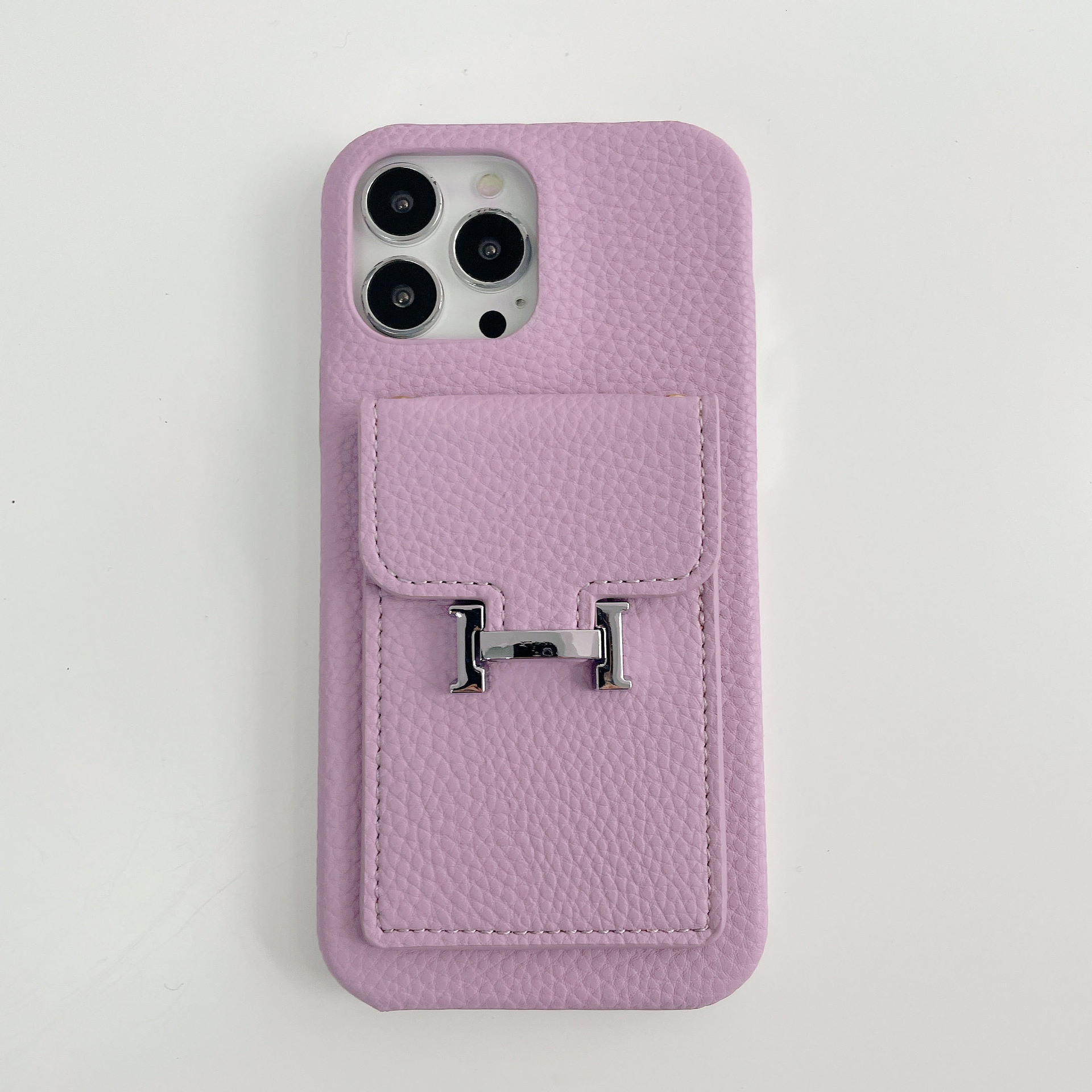 Compatible with Apple 17 Pro Max iPhone 16/15/11/X Lychee Pattern Card Holder Phone Case Letter
