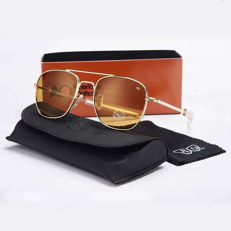 Pilot Sunglasses Men AO Brand Designer American Army Optical Glass Lens Sun Glasses Male 26Y0421