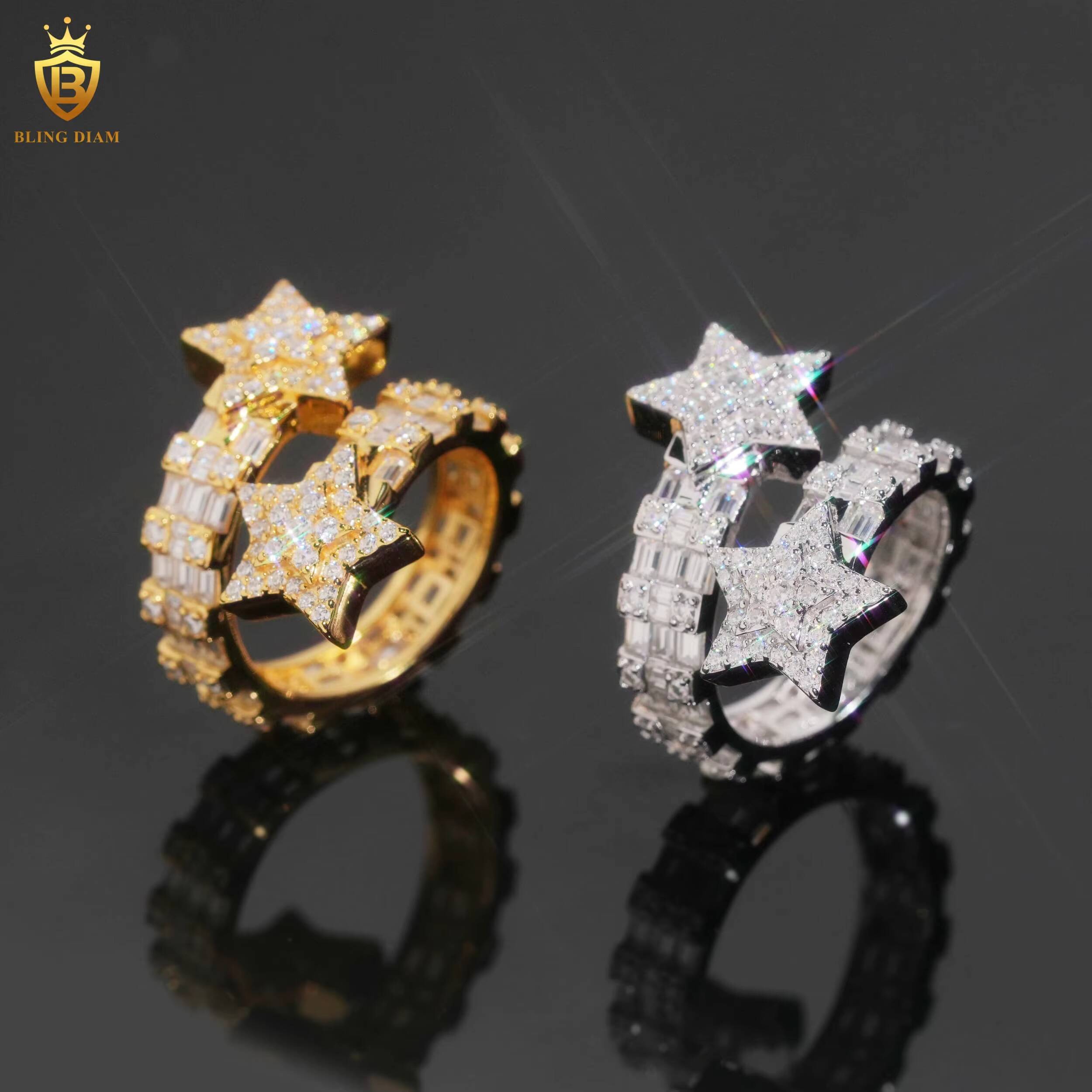 Luxury Hiphop 925 Sterling Silver Star Rings Engagement Moissanite Ring D VVS Fine Moissanite Jewelry Men Past Diamond Tester