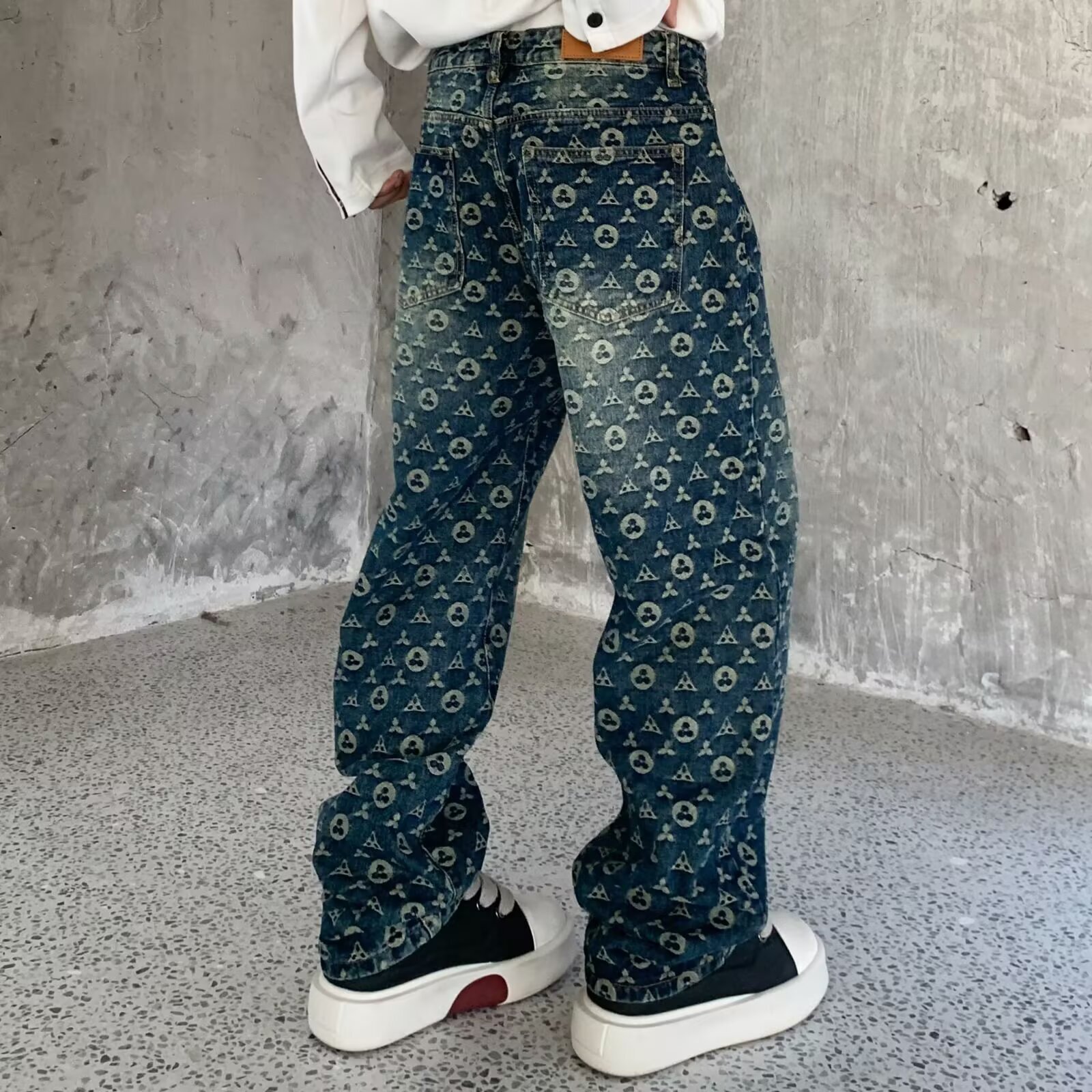 Designer Pants - Luxurious Fashionable High-end Jacquard Denim Pants - Suitable For Both Men And Women Spring And Summer Style Loose Straight Casual W - view 6