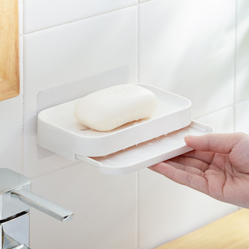 Wall Mounted Soap Dish Holder Removable Soap Bar Sponge Scrubber Storage Tray with Draining Plate Quick Dry Soap Save Rack White 240902