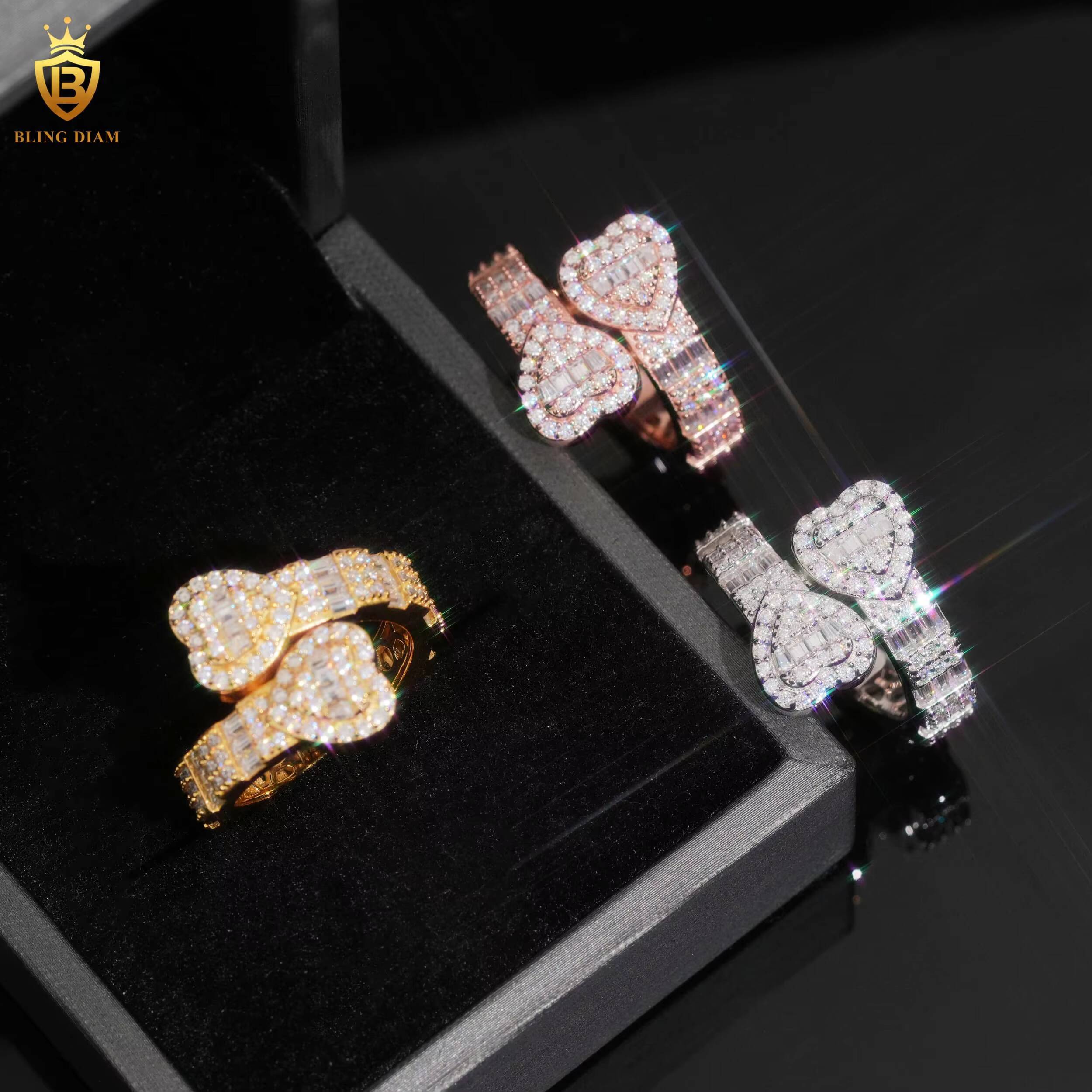 High Quality Hiphop 925 Sterling Silver Rings Engagement Heart Moissanite Ring D VVS Fine Moissanite Jewelry Iced Out Ring Men