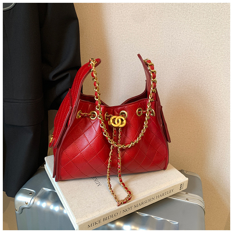 designer bag 2026 New Women's Viral Quilted Chain Bucket Bag, Large Capacity Shoulder Underarm Purse, Motorcycle Style Crossbody Handbag