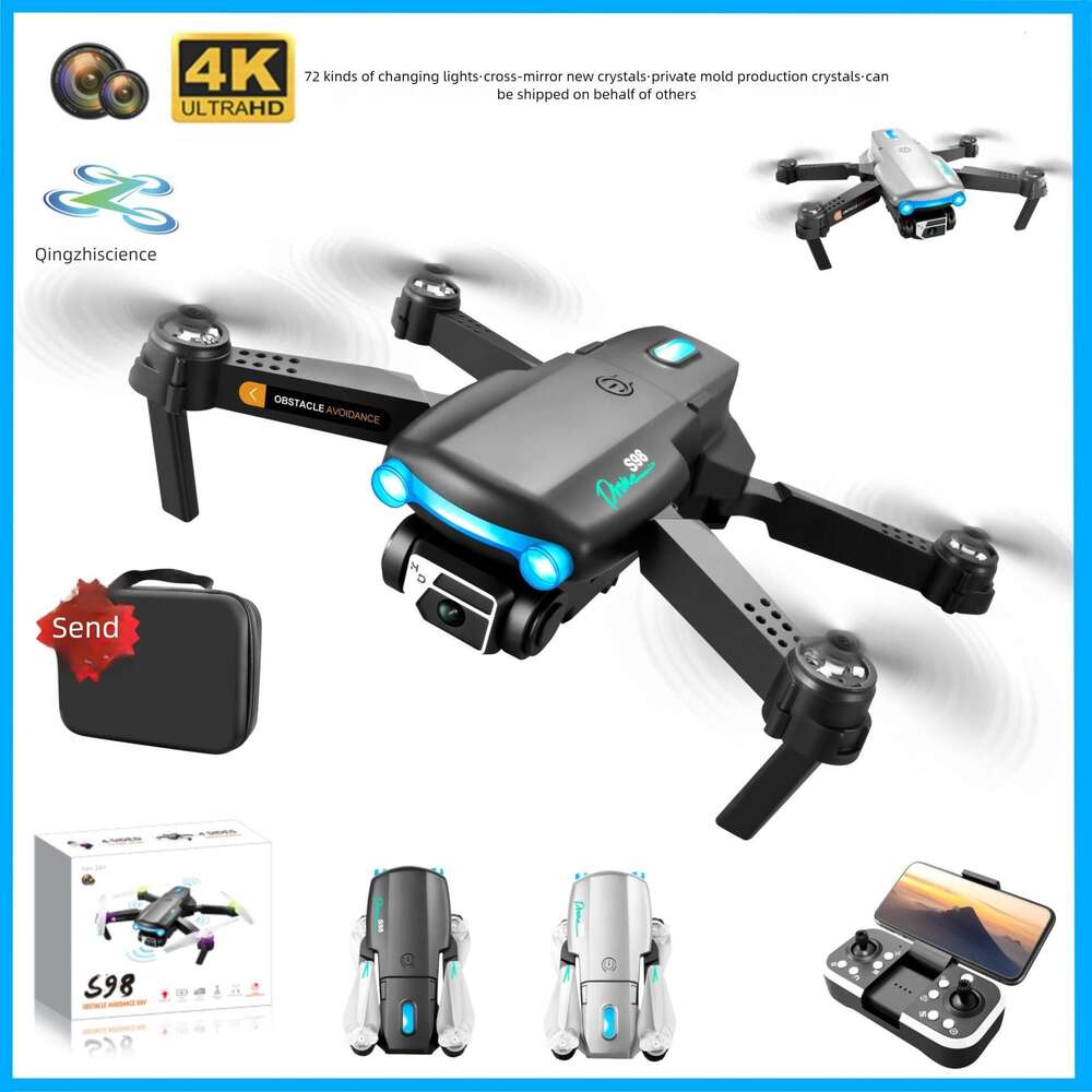 S98 RC Drone with RGB Light Show Obstacle Avoidance 4K HD Dual Camera WiFi FPV Long Battery Foldable Quadcopter Kids Toy Gift CKS