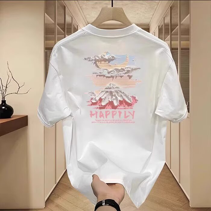 HAPPY print heavyweight cotton t-shirt men's t-shirt, women's t-shirt