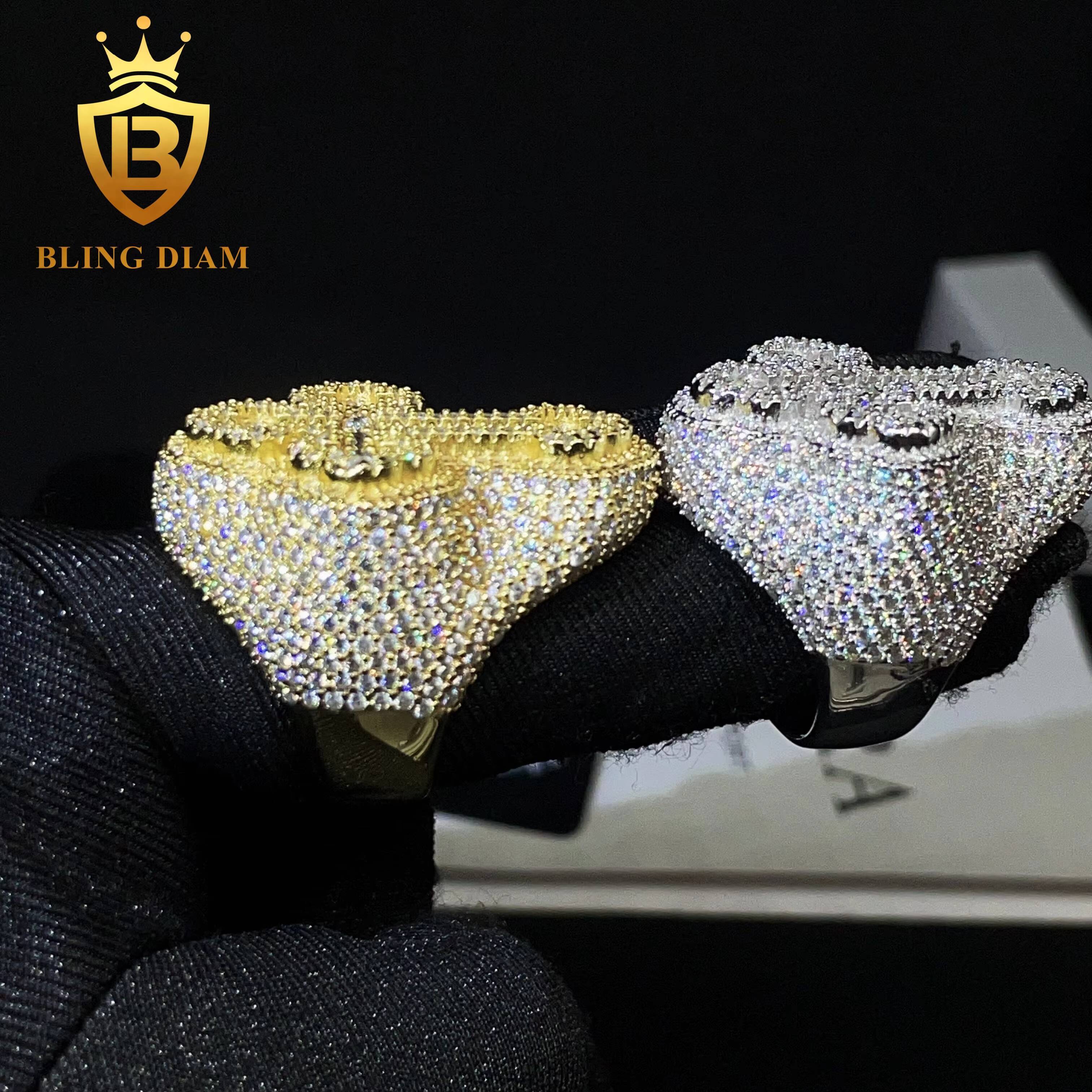 Fine Jewelry 925 Sterling Silver Gold Plated Iced Out VVS Diamond Cross Moissanite Hip Hop Ring for Men